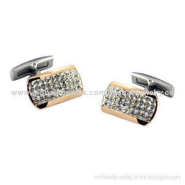 Stainless Steel Cufflinks with White Crystal PP Stones, Elegant, Arch